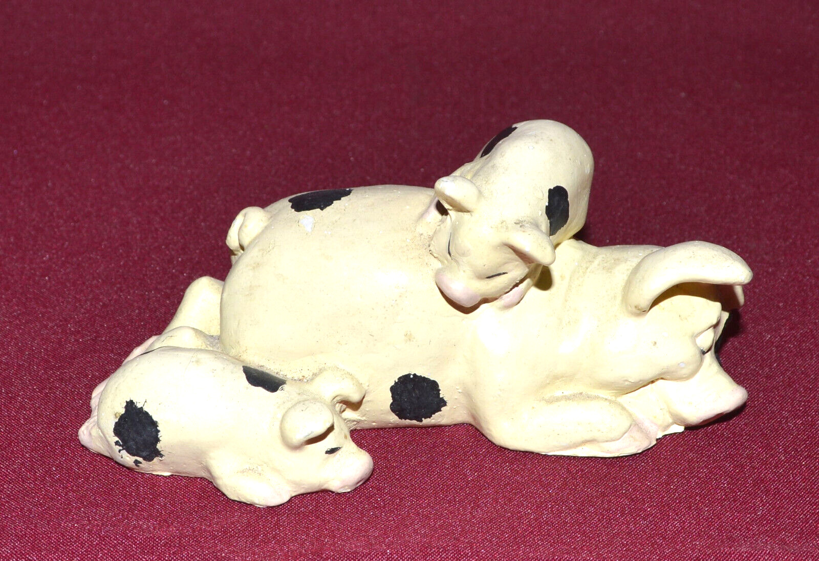 Ceramic Sleeping Black and White Mama Pig with Piglets