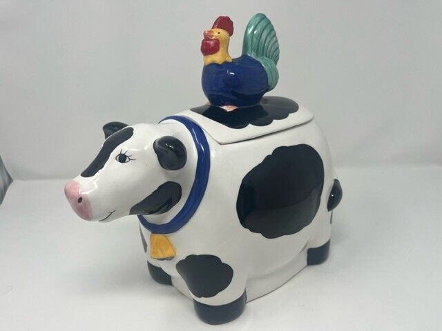 Coco Dowley Certified International Cow and Rooster Ceramic Cookie Jar