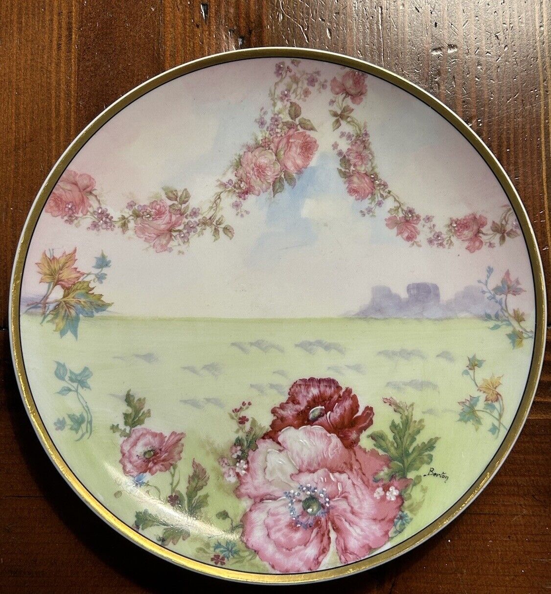 limoges hand painted plate marked Haviland France Rose Garland Poppy Flowers