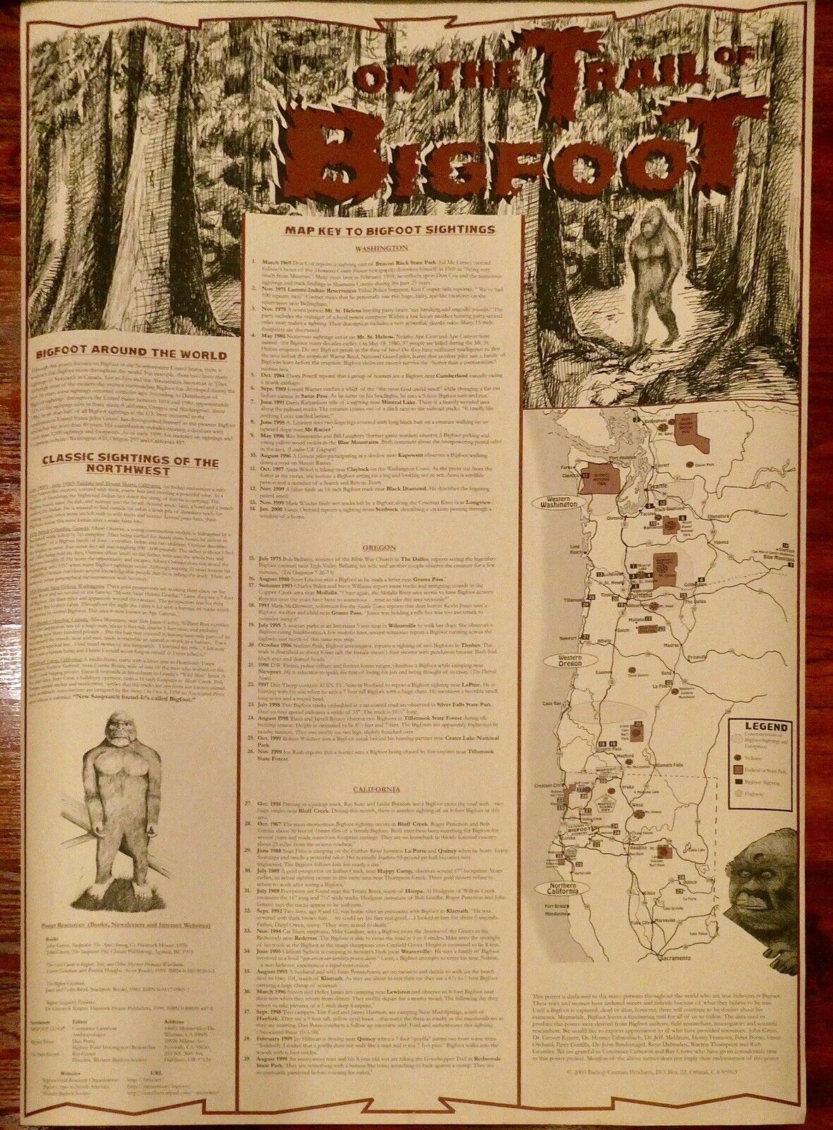 Vintage 2000, 24” x 35” the original, colorful “On The Trail Of Bigfoot” poster