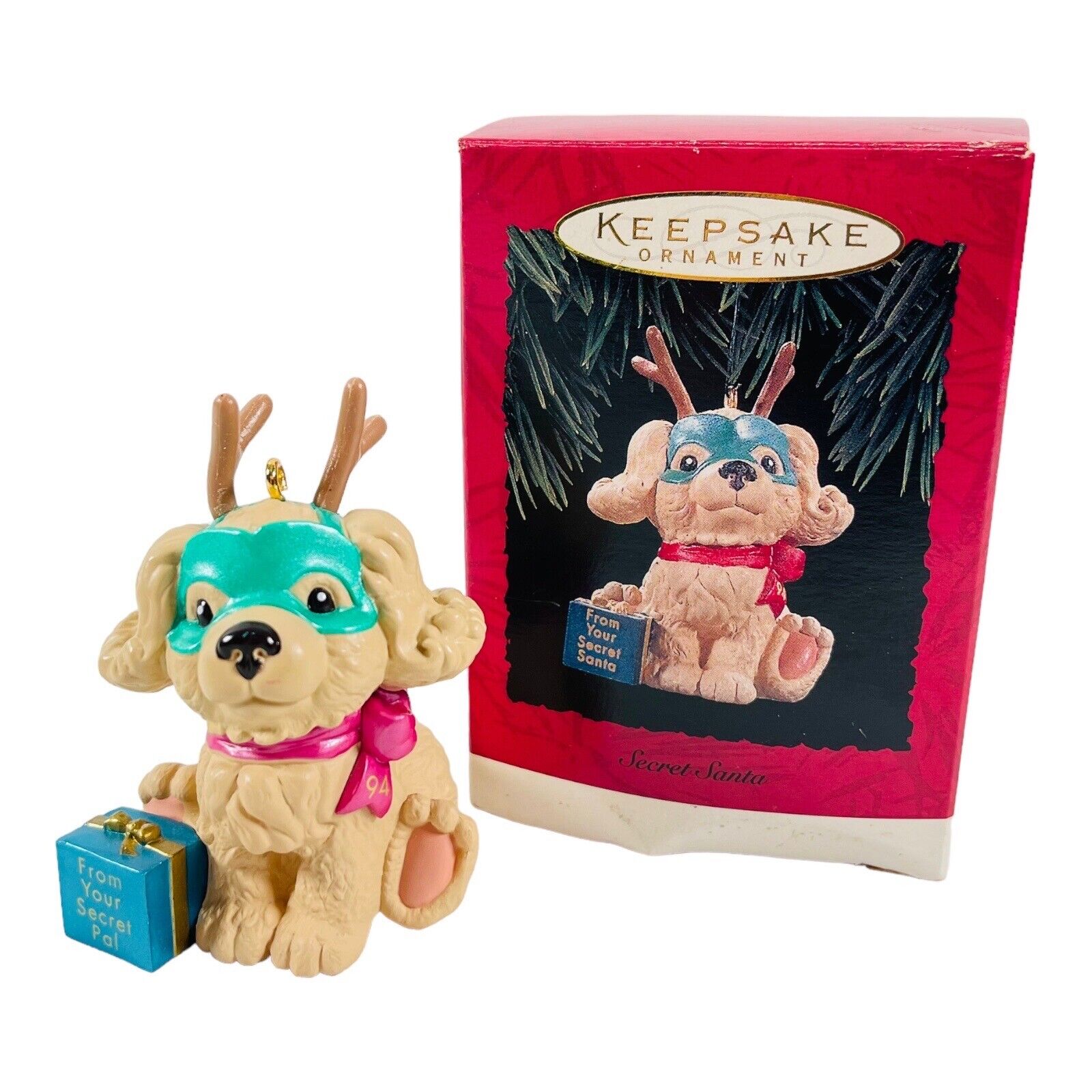 Hallmark Secret Santa Puppy Dog Ornament Masked Superhero Reindeer Keepsake 1994