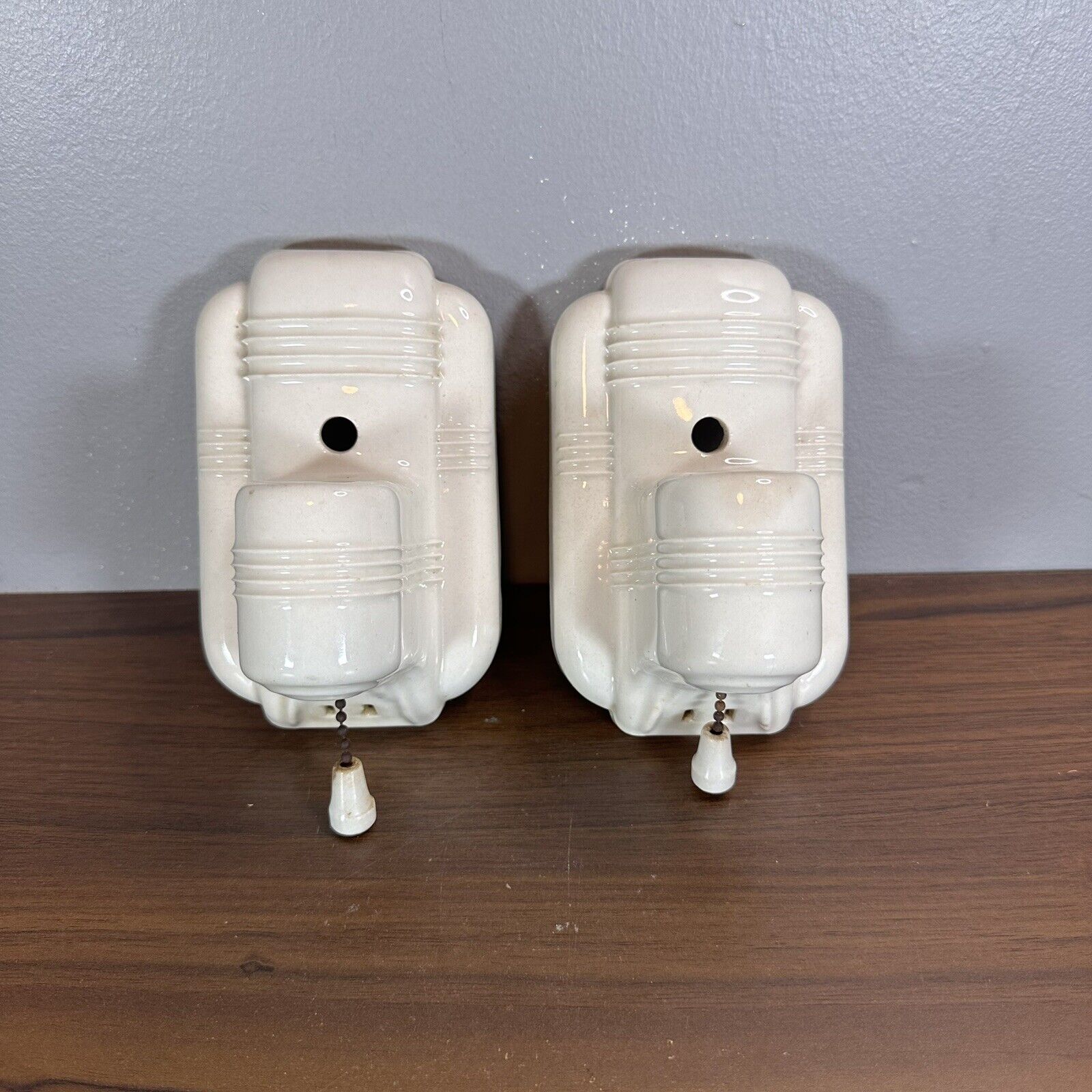 Vintage Paulding Light Fixtures Art Deco Porcelain Bathroom Wall Sconces Set
