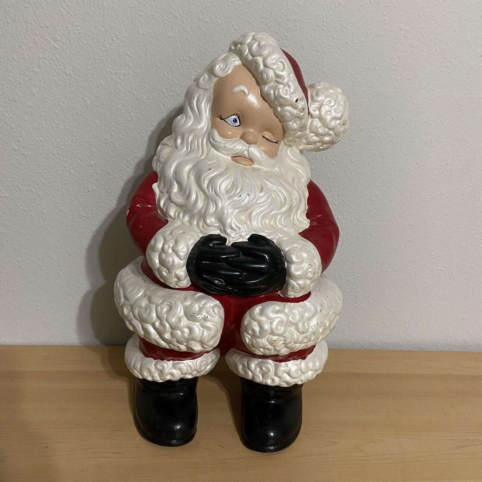 VINTAGE Large Ceramic Winking Santa Figurine With Gloves Atlantic Mold 1980