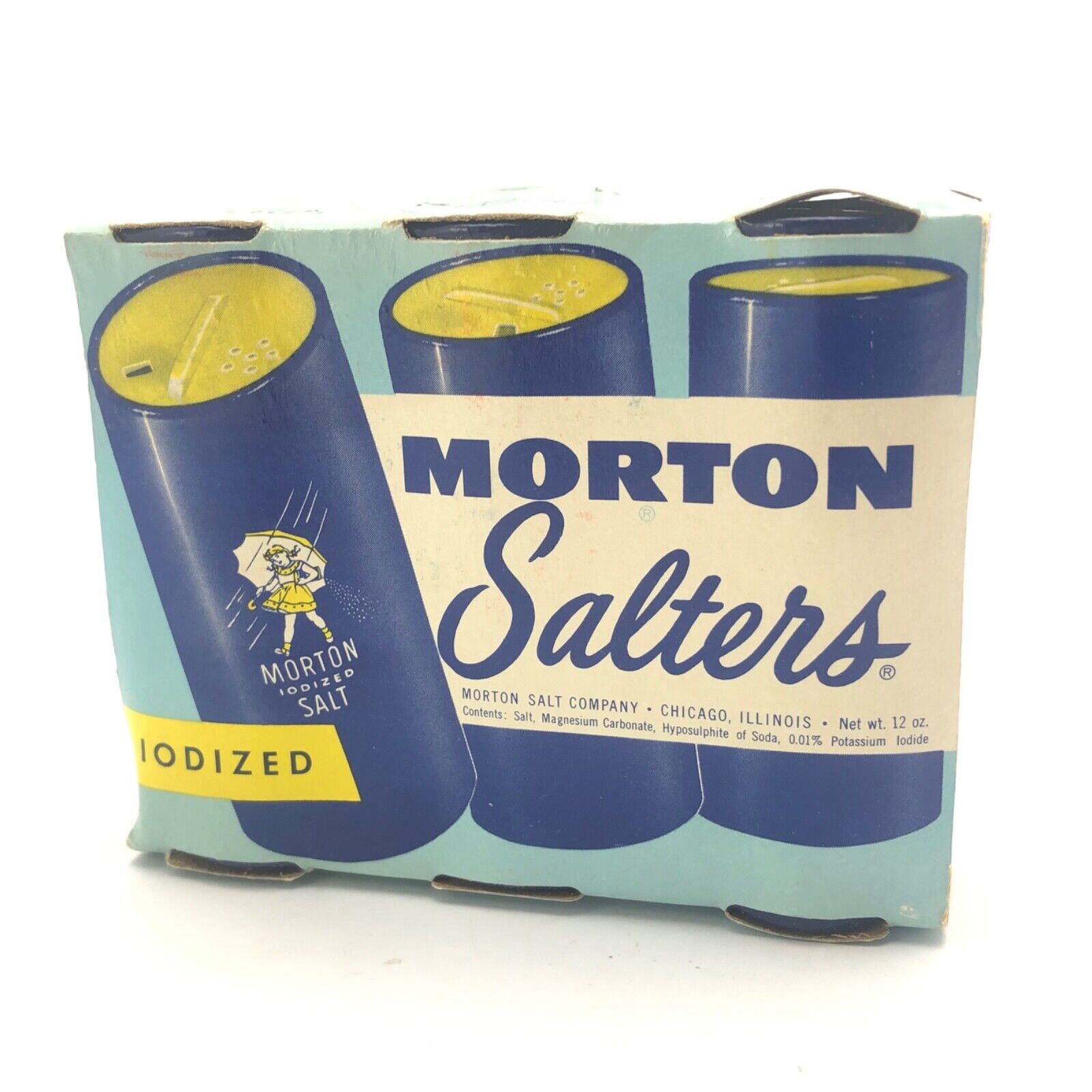 Vintage 1950s Morton Salters 3 Ready Filled Shakers in Original Box - Rare 