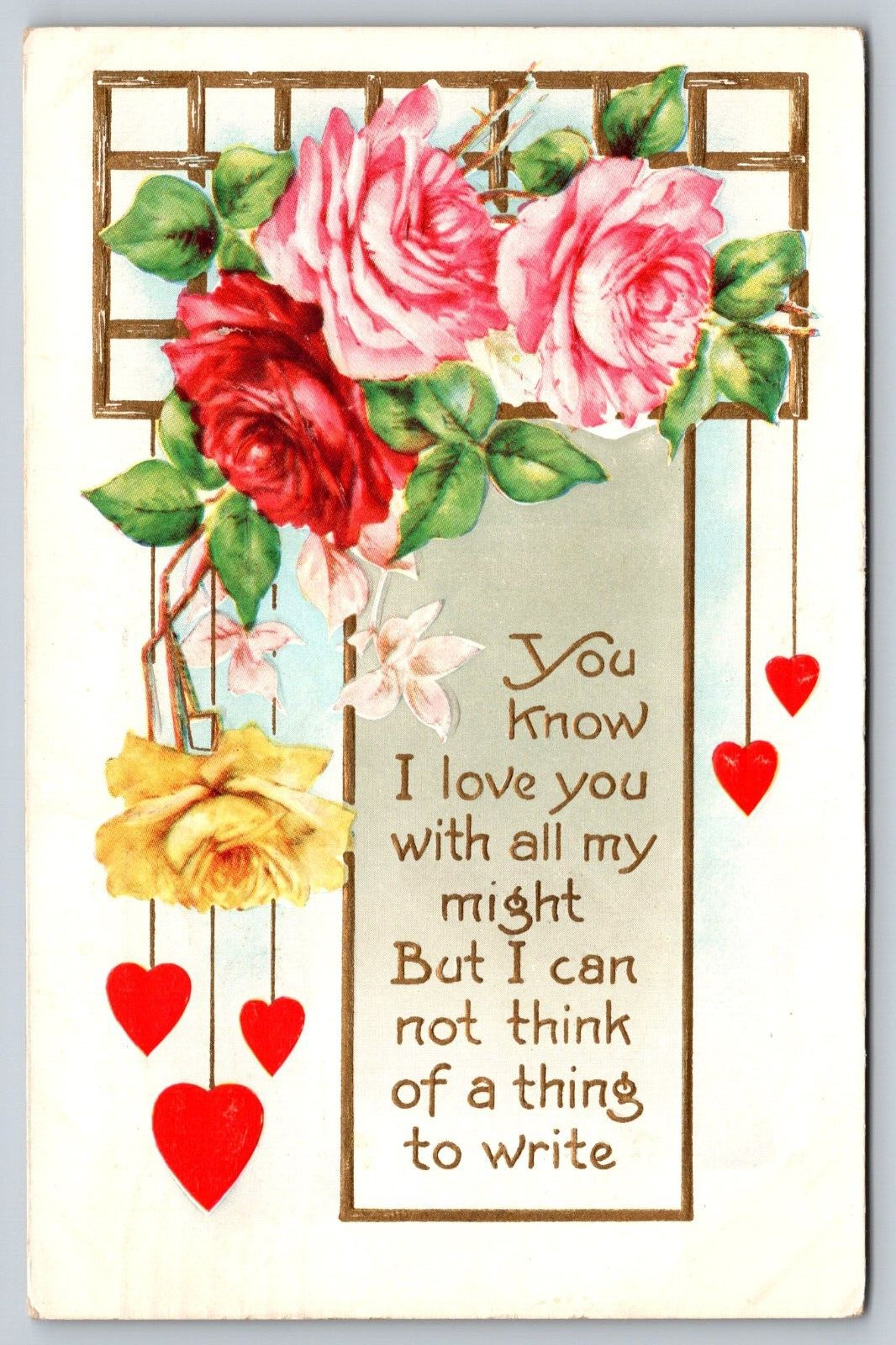 Postcard Posted 1914 Embossed  Vtg Greeting Card  You Know I Love You [ga]