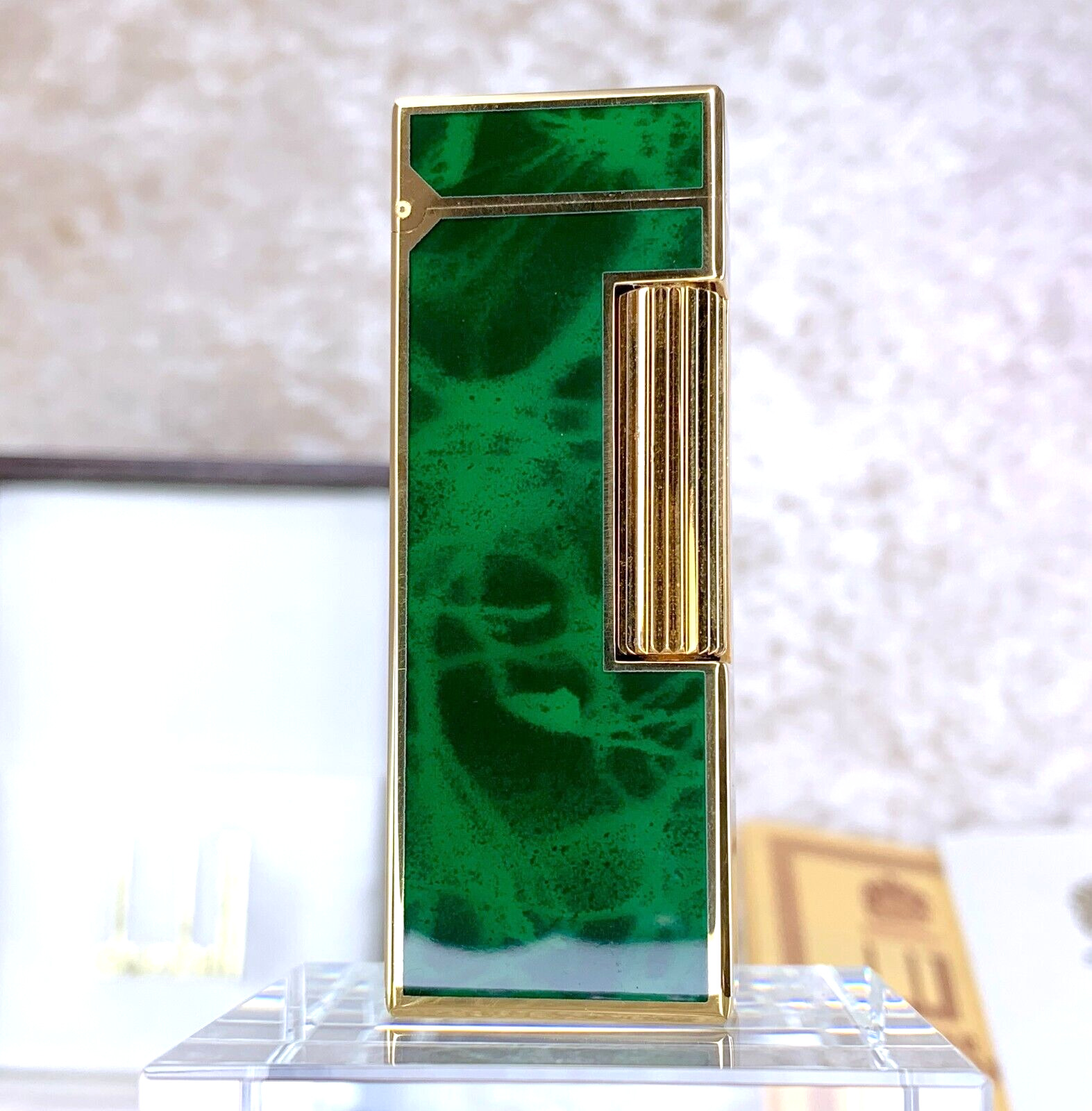 Vintage Dunhill Lighter Rollagas Green Lacquer Gold Finish with Case