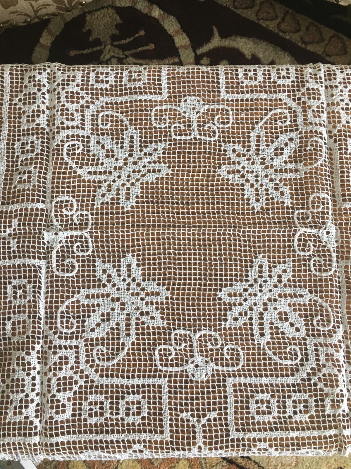 white Lace Tablecloth 35 Square Table Topper Net Darning Lace