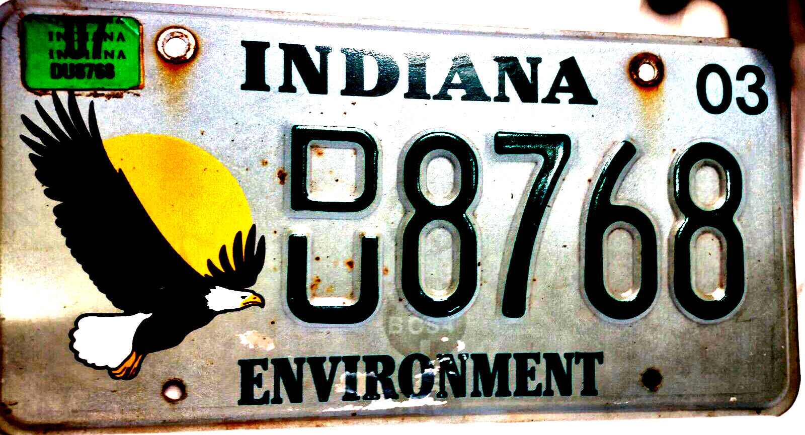 Indiana 2007 Bald Eagle Metal Expired License Plate DU8768 Environment