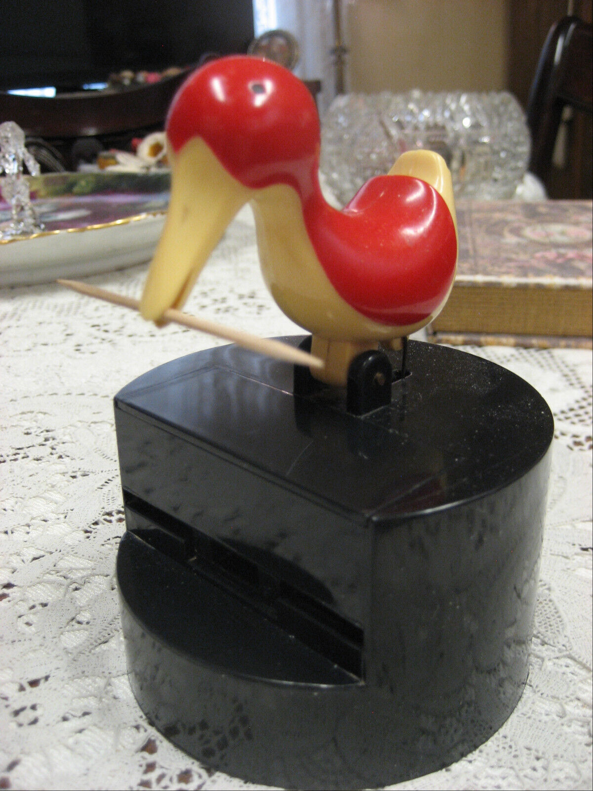 Vintage Plastic Bird Woodpecker Penguin Toothpick Holder Dispenser Working Cond.