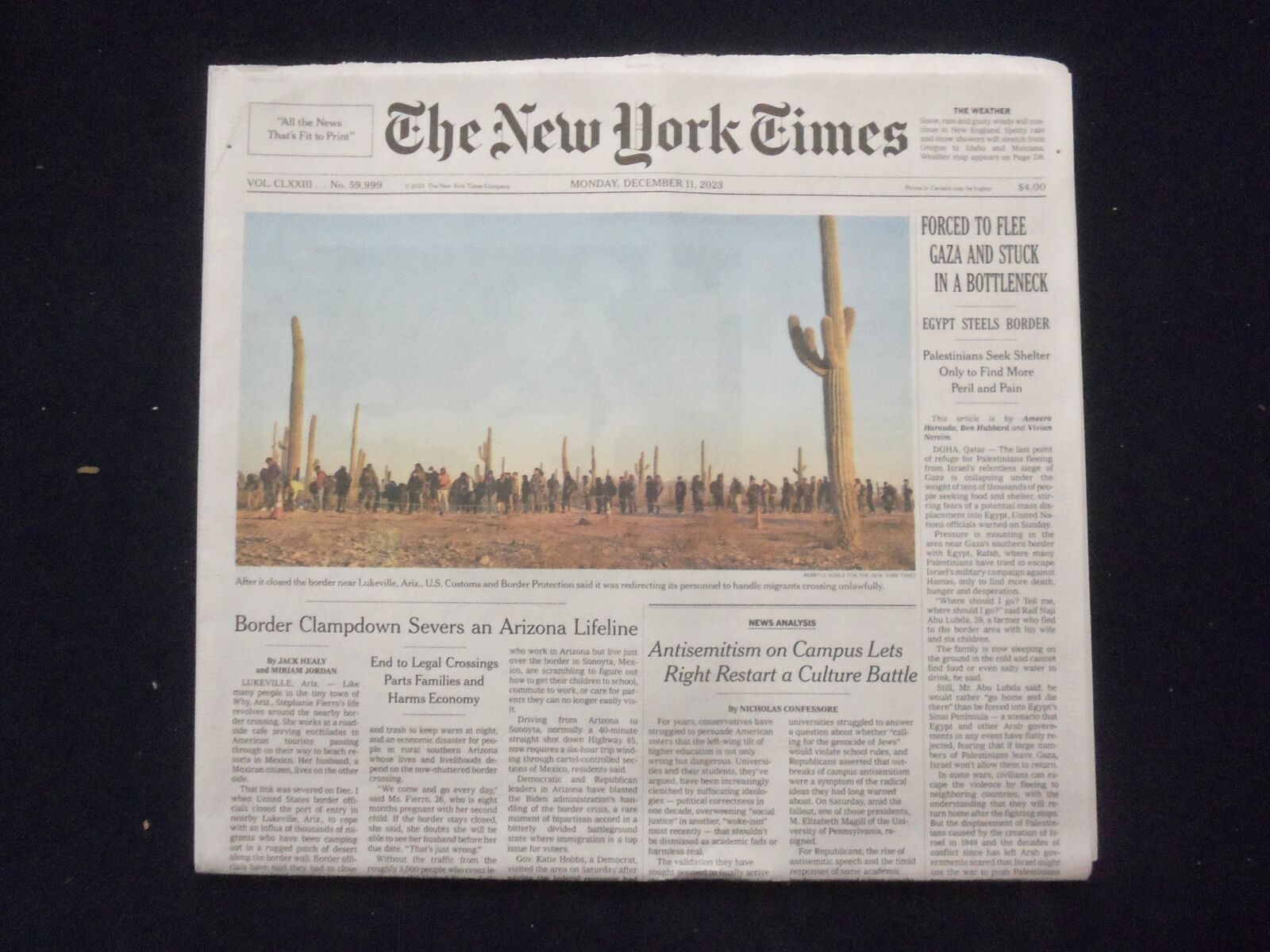 2023 DECEMBER 11 NEW YORK TIMES - FORCED TO FLEE GAZA AND STUCK IN A BOTTLENECK
