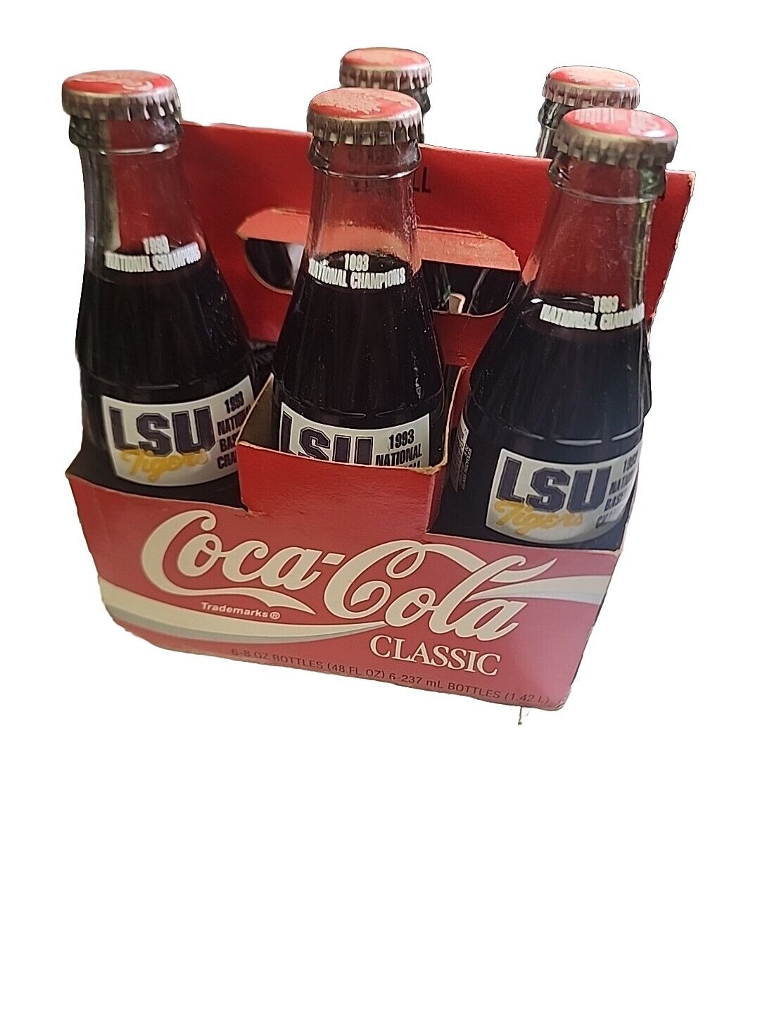 1993 National Baseball Champions LSU Tigers 6 Pack Coca Cola  8oz Bottles