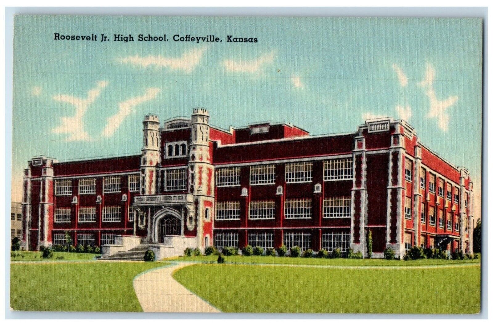 c1930's Roosevelt Jr. High School Building Coffeyville Kansas KS Postcard