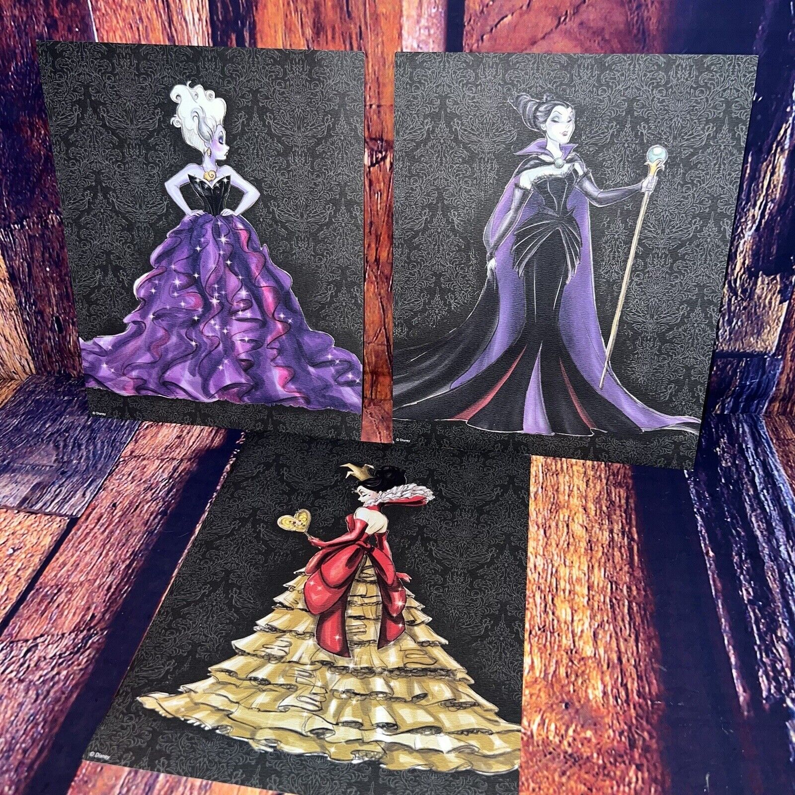Disney Villains Art Print LOT Maleficent Ursula Queen of Hearts RARE 10\