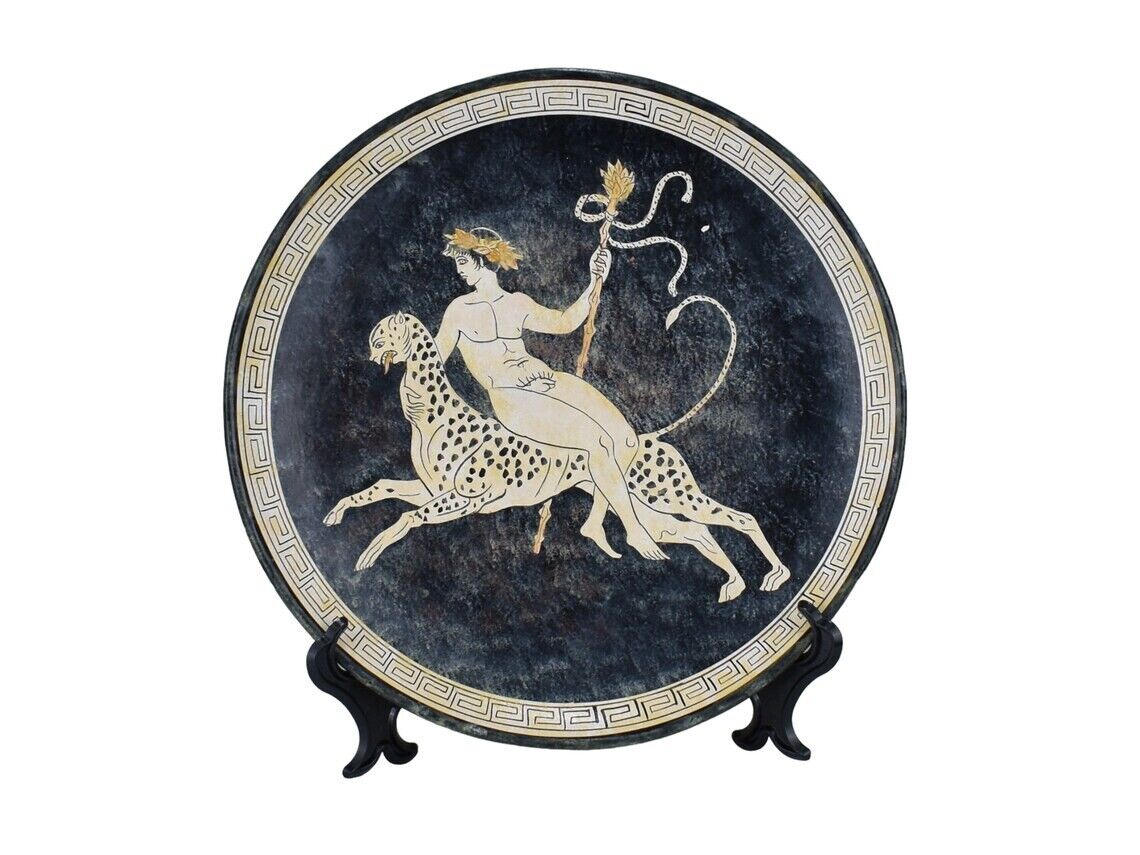 Greek God Dionysus Riding Panther Painting Bacchus Ancient Greece Ceramic Plate