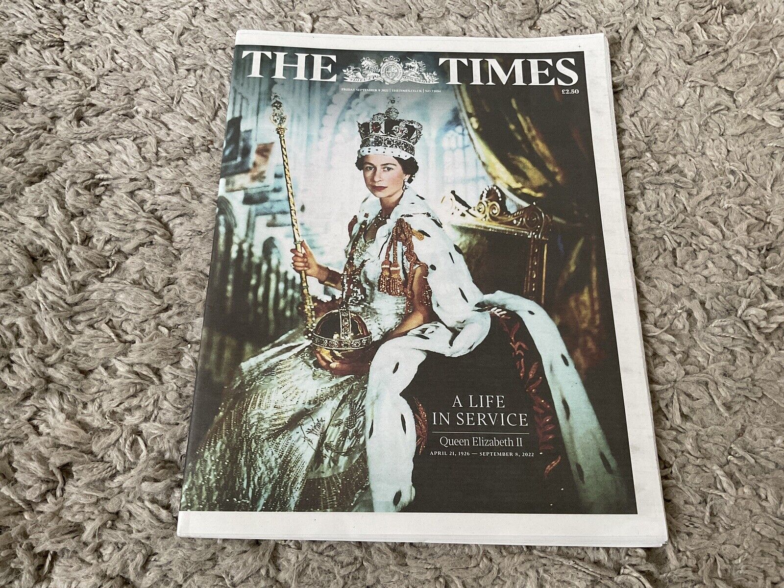 Five copies of the Times. 9th Sept 2022. Queen Elizabeth Death. New.