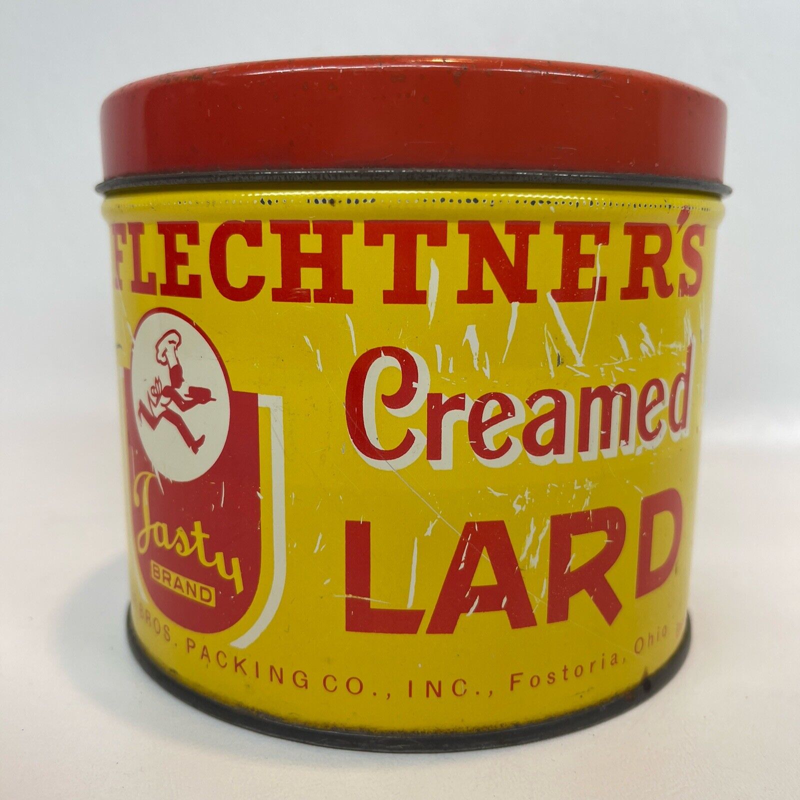 Vintage Flechtners Creamed Lard Tin 2 LB Fostoria Ohio  4.25\