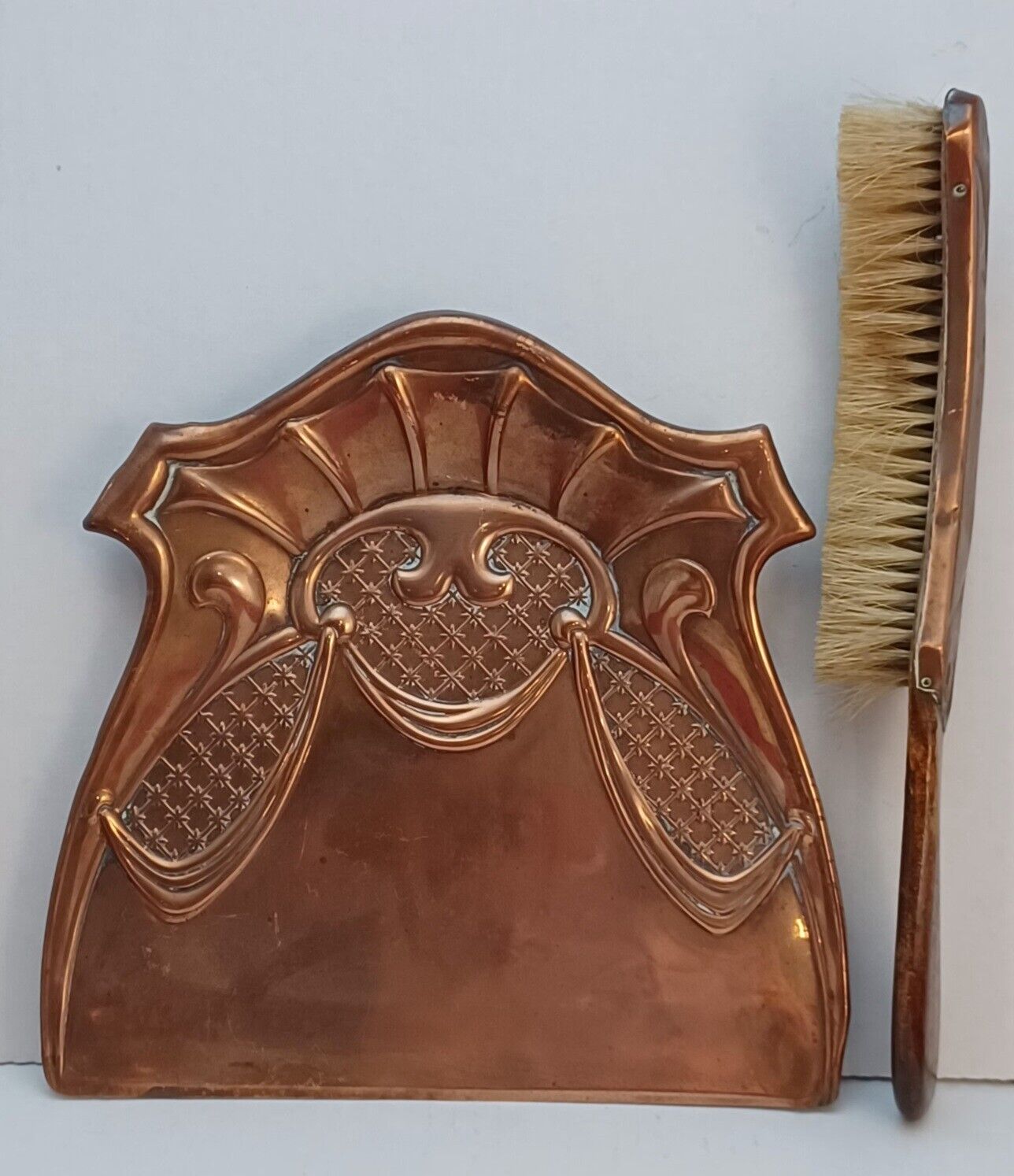 Joseph Sankey J.S & S Solid Copper Dustpan & Brush Art Nouveau Tray England   -L