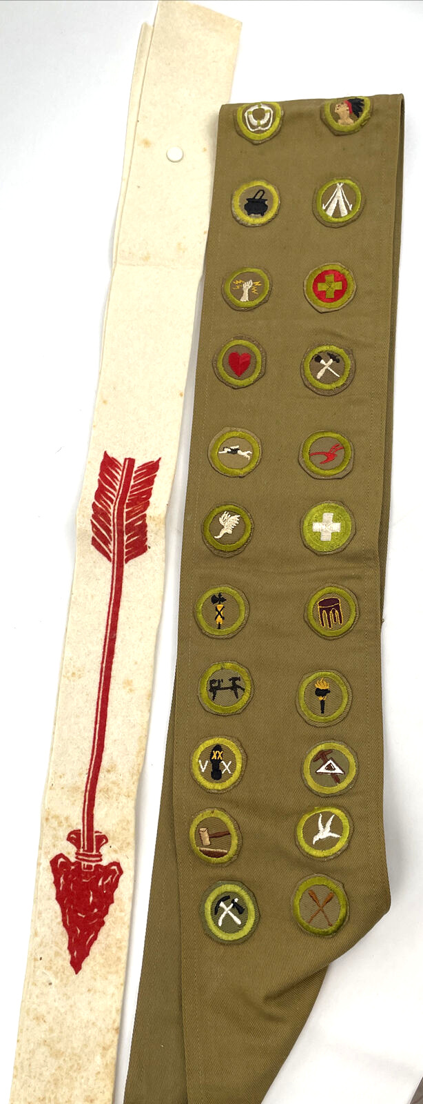 Vintage BSA 1930\'s Boy Scout Sash with 22 Merit Badges & Order Of The Arrow Sash