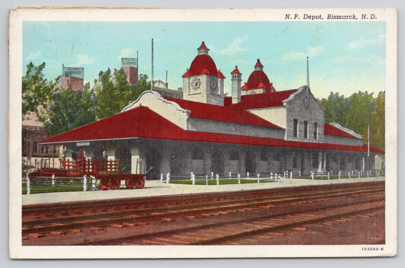Bismarck North Dakota NP Train Depot Railroad Recycled Card 1948 Linen Postcard