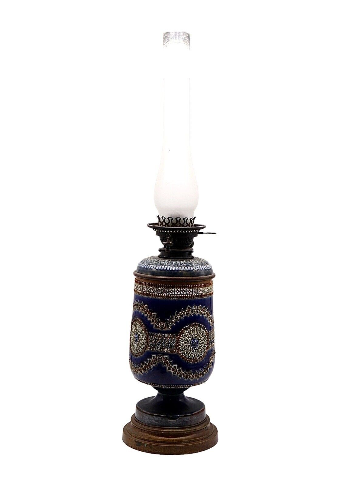 RARE Royal Doulton Lambeth Kerosene Stoneware Oil Lamp
