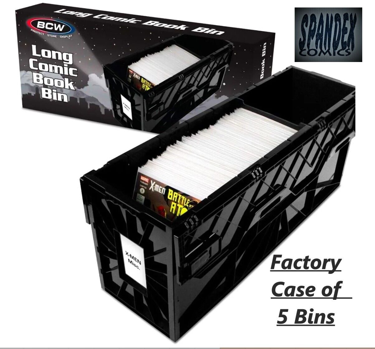 1 Case (5) BCW Black Long Comic Book Box Bins - Heavy Duty Acid Free Plastic