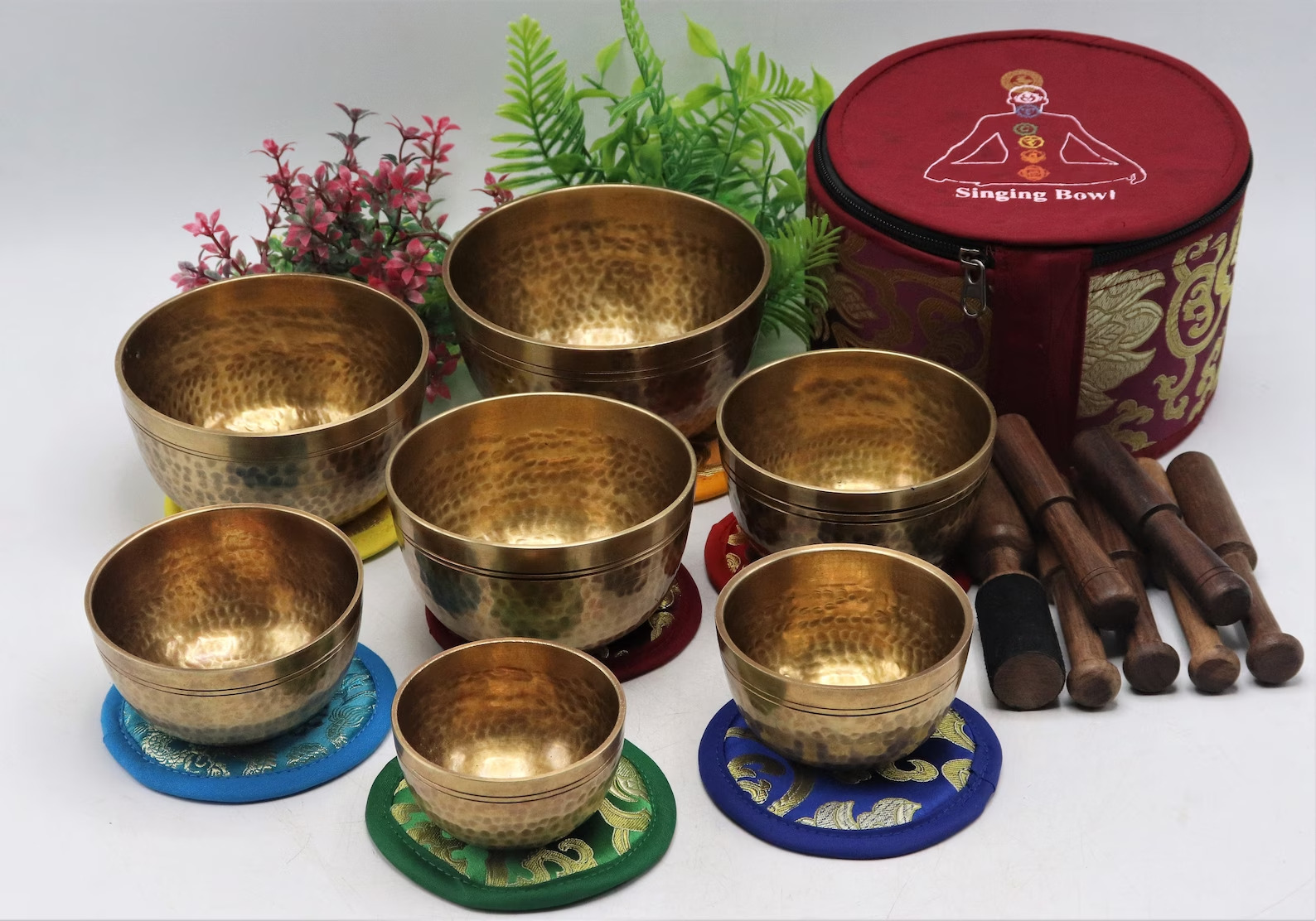 Hand hammered Singing  Bowls - Tibetan sound therapy set of 7 singing bowls