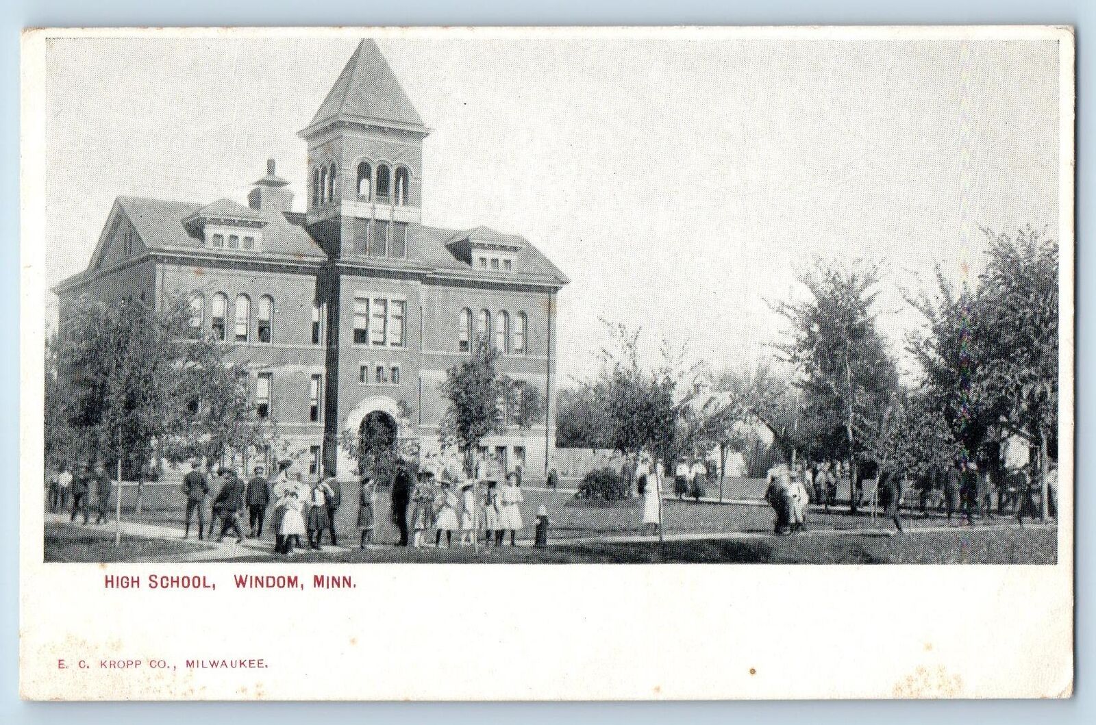 c1920's High School Campus Building Students View Windom Minnesota MN Postcard