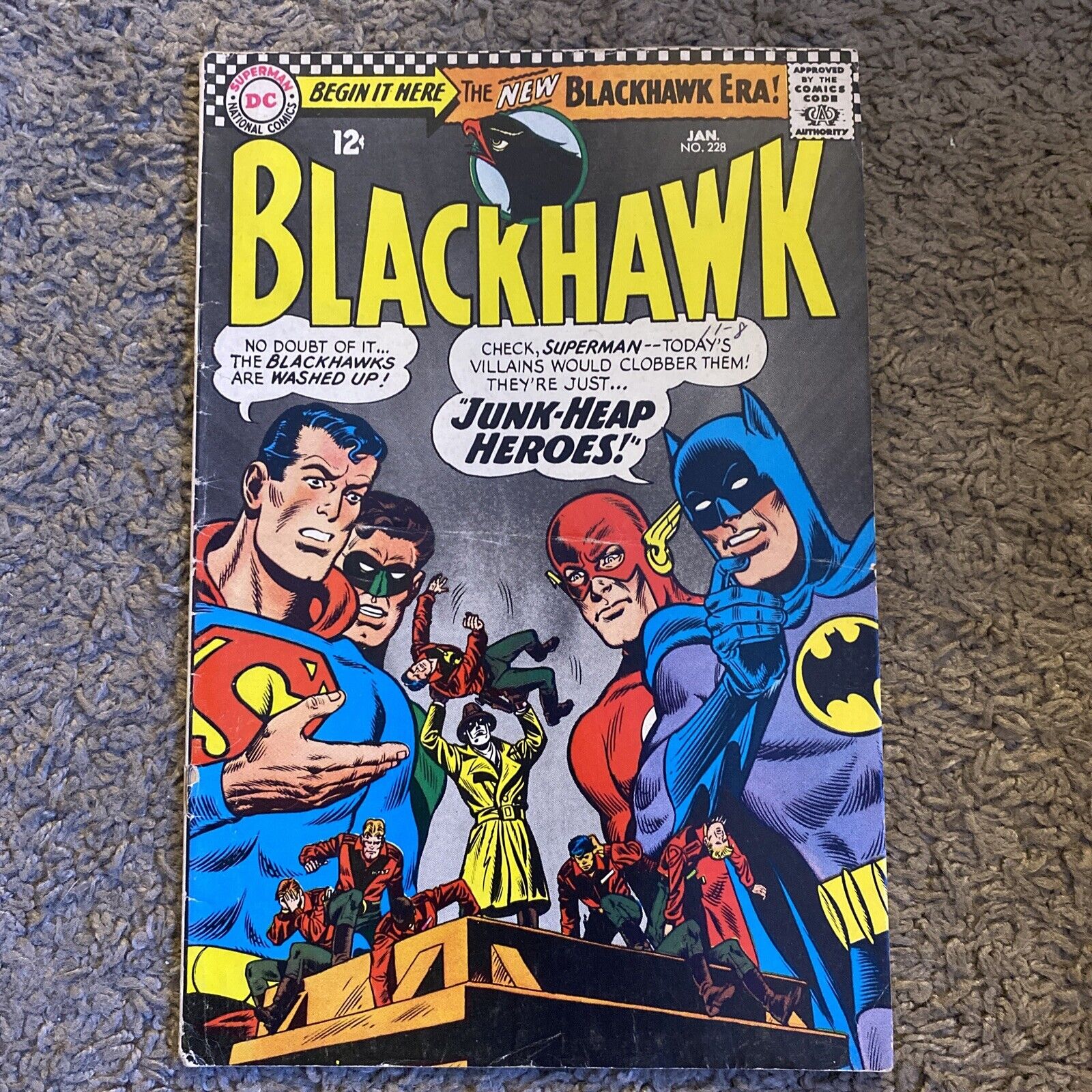 BLACKHAWK #228 - 1967 SUPERMAN FLASH BATMAN COVER Mid Grade