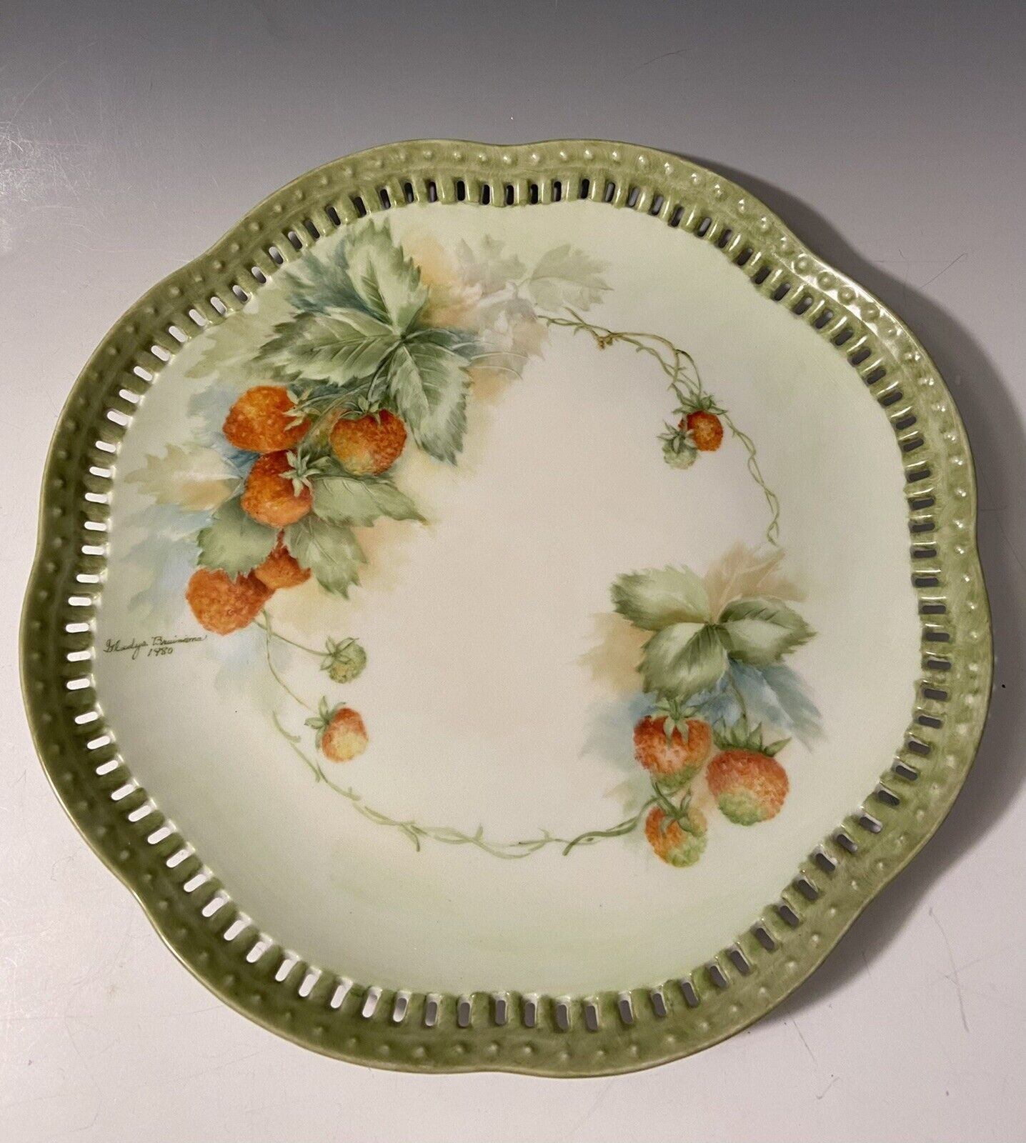 Vintage HandPainted Strawberry Plate/Platter 10”
