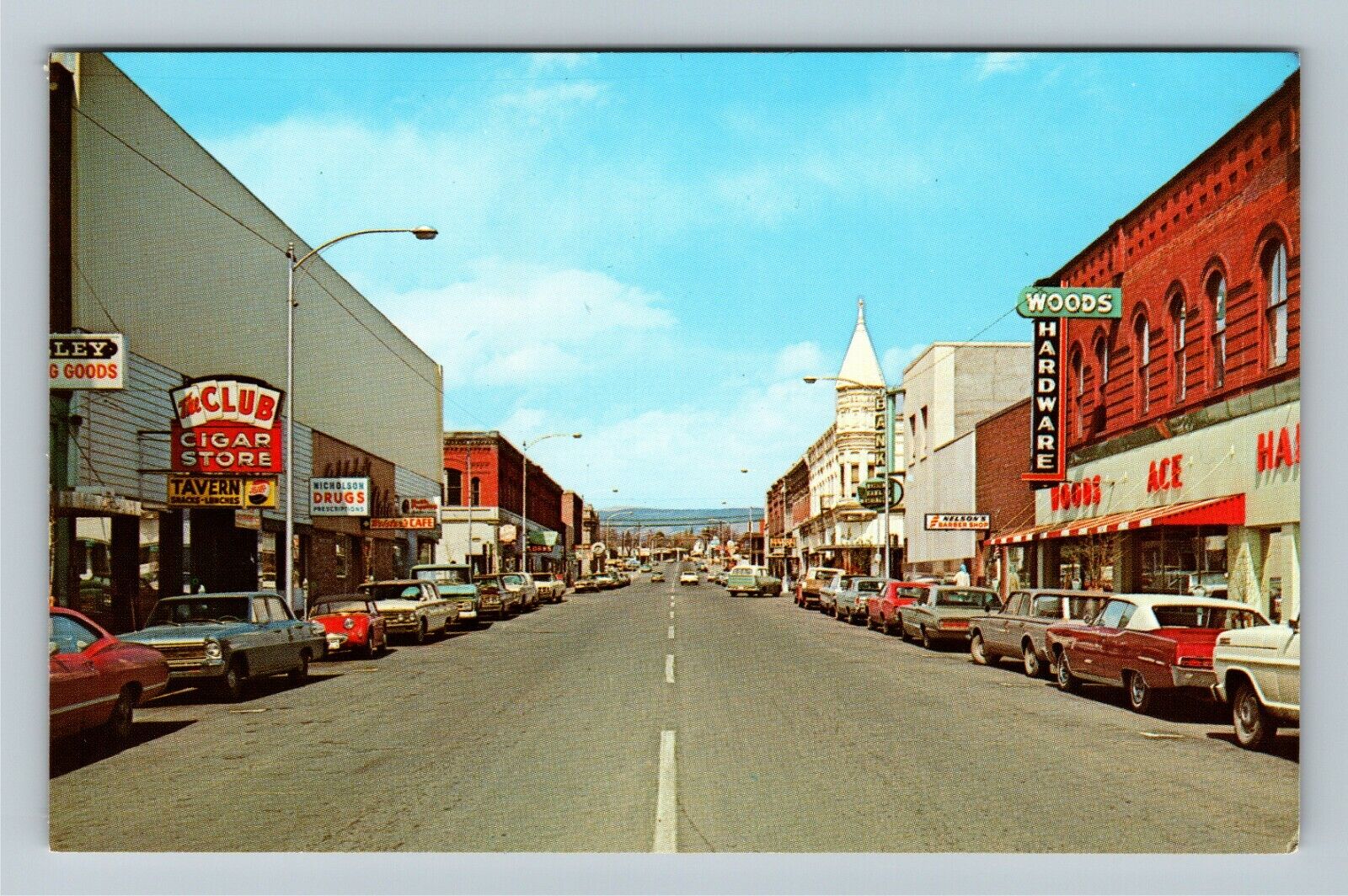 Ellensburg WA-Washington, Cigar Store, Bank, Shops, Classic Cars Chrome Postcard