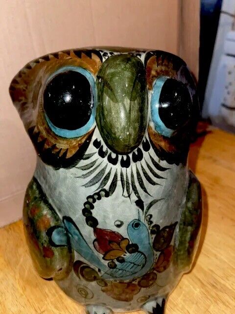 Vintage Artisan Mexico Pottery Owl Figurine Sculpture 9 “ Nice