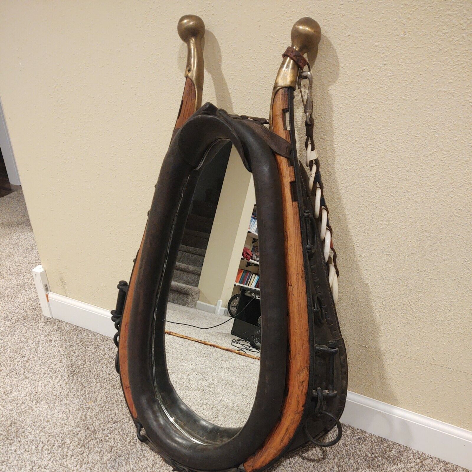 Vintage Antique Leather Horse Collar Mirror Western Cowboy Farmhouse AWESOME