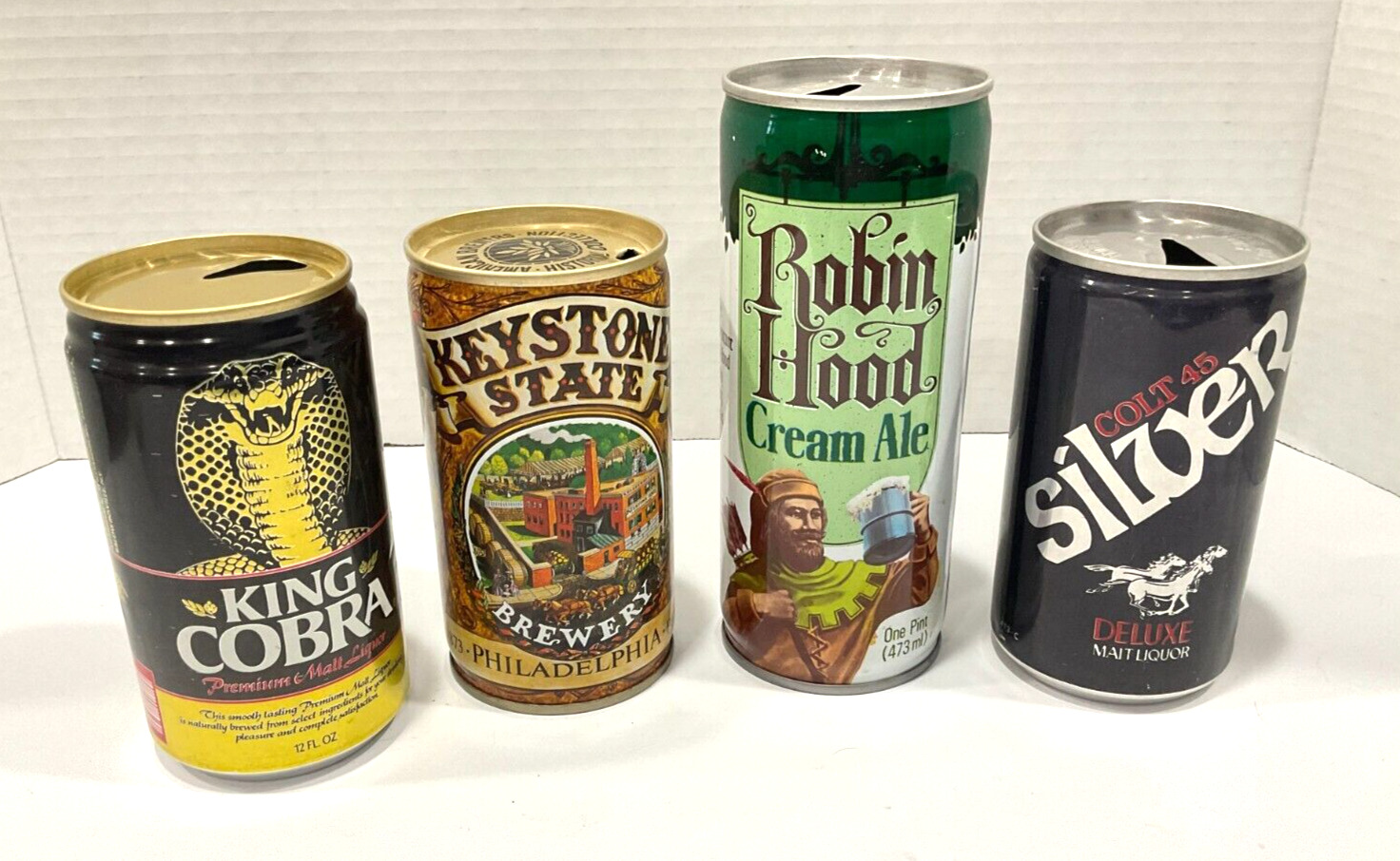 Vintage King Cobra Robin Hood Colt 45 & Keystone State Beer Can Empty 12oz Lot 4