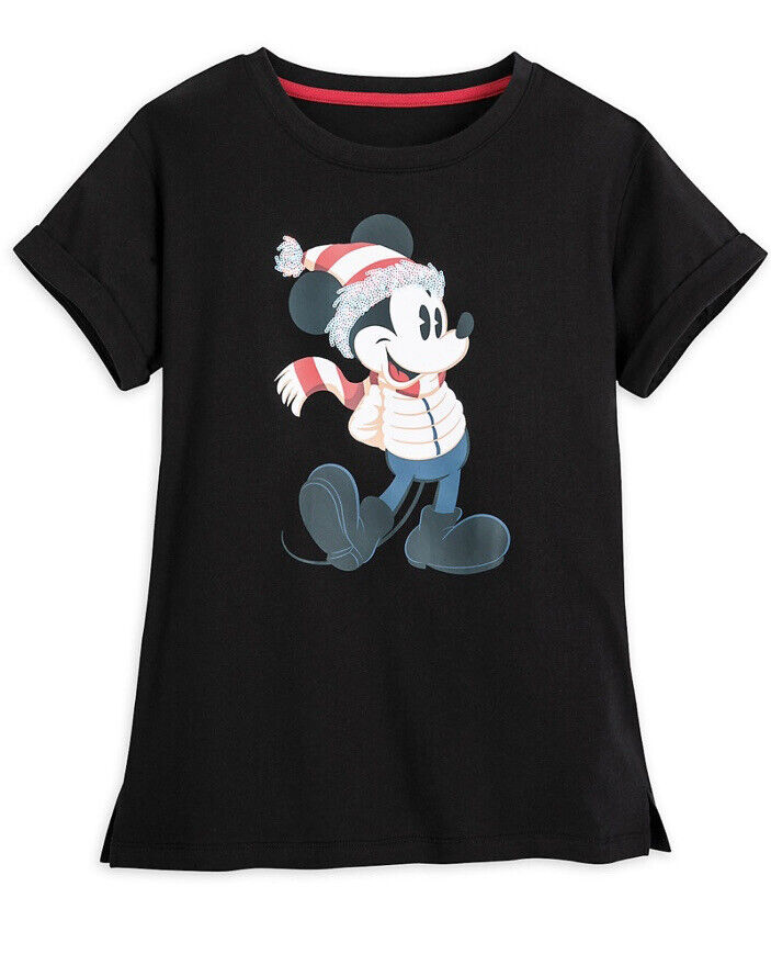 NWT Disney Store S/S Mickey Mouse Sequined Holiday Tee for Women Sz Medium