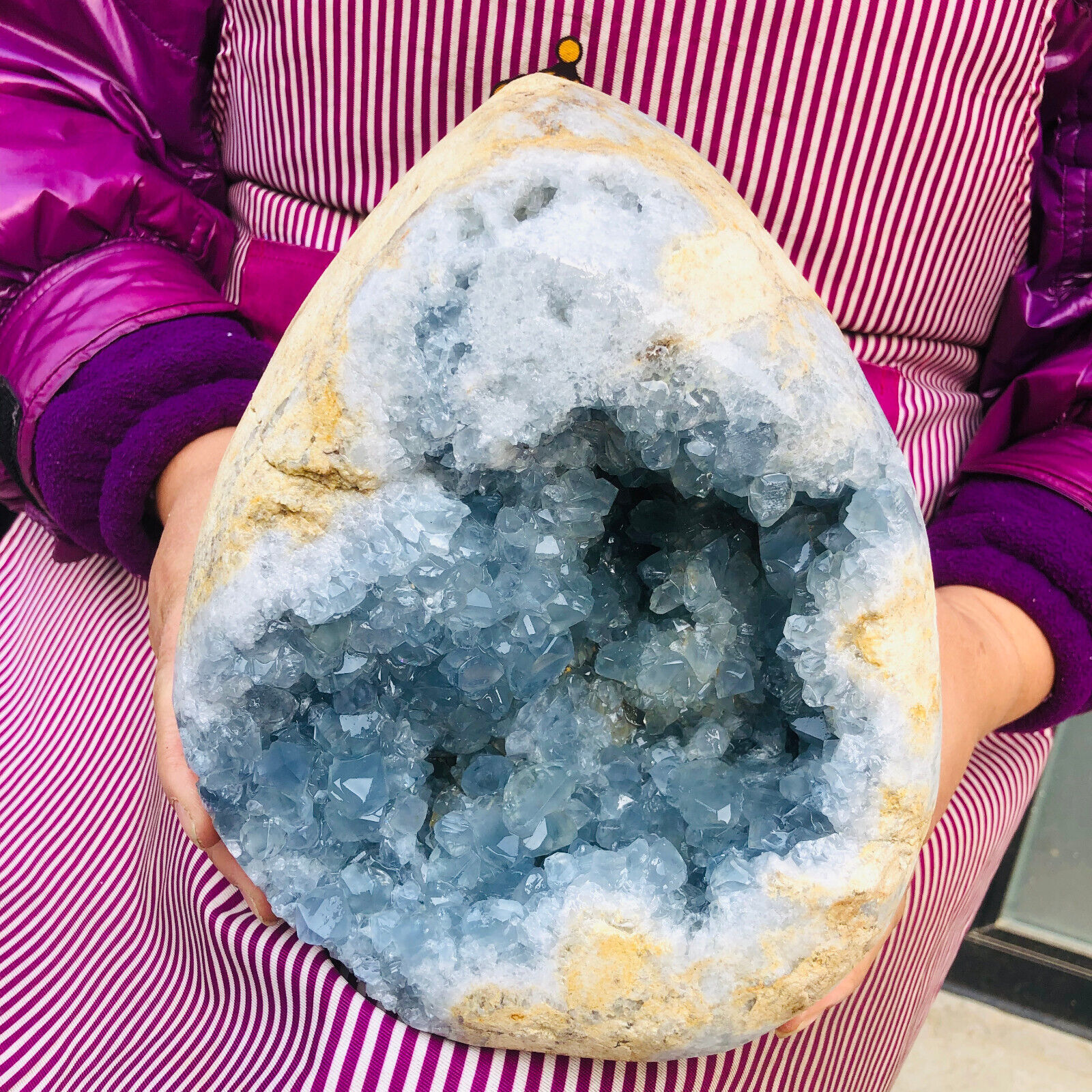 14.1LB Natural Beautiful Blue Celestite Crystal Geode Cave Mineral Specimen 1977