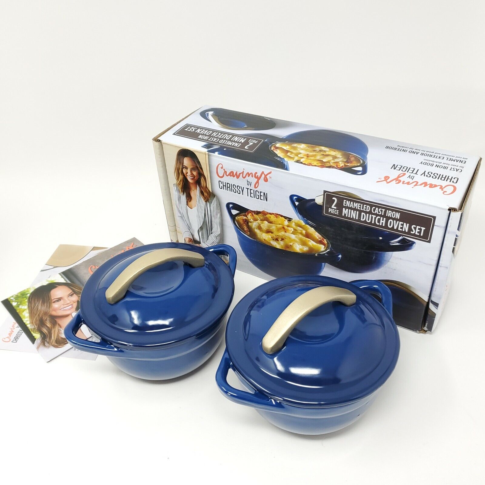 Cravings by Chrissy Teigen Enamel Cast Iron Mini Dutch Ovens, Set of 2, Blue