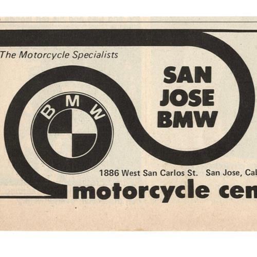 SAN JOSE BMW MOTORCYCLE 1978 PRINT AD VINTAGE CALIFORNIA SAN CARLOS ST GERMAN