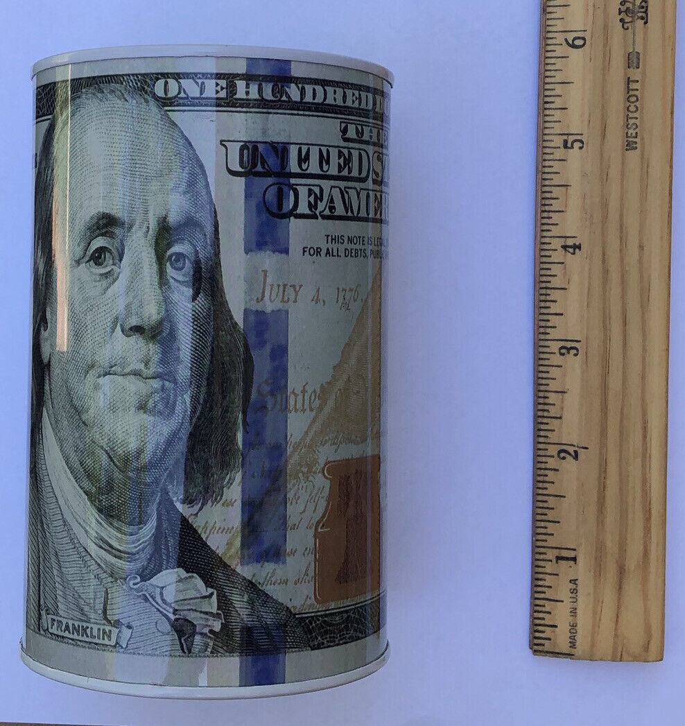 Tin Money Savings Piggy Bank - 5” X 3” Ben Franklin $100 Bill Money Coin Saver