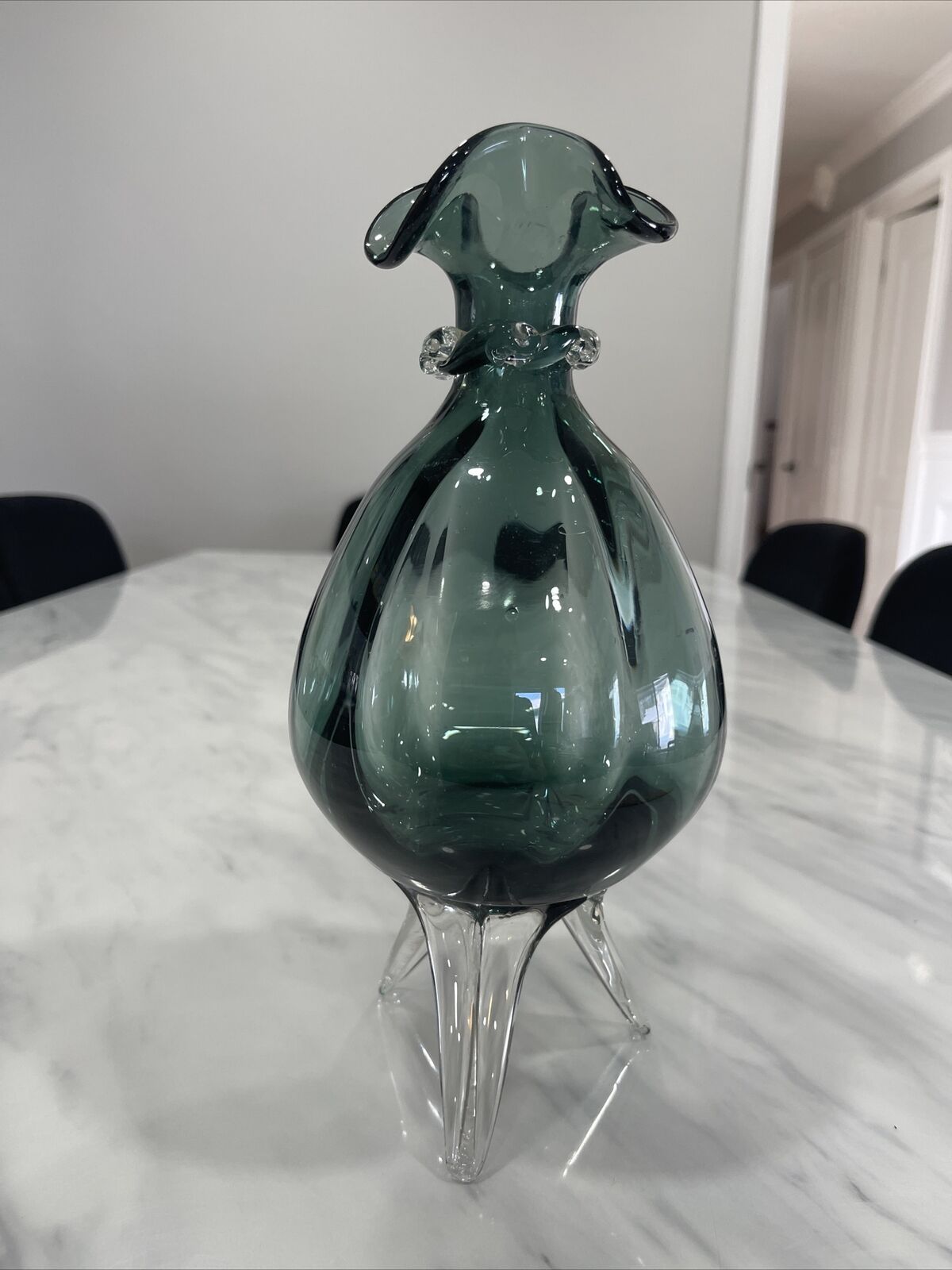 Vtg Empoli 3-Toed Teal Blue Green Italian Art Glass Vase