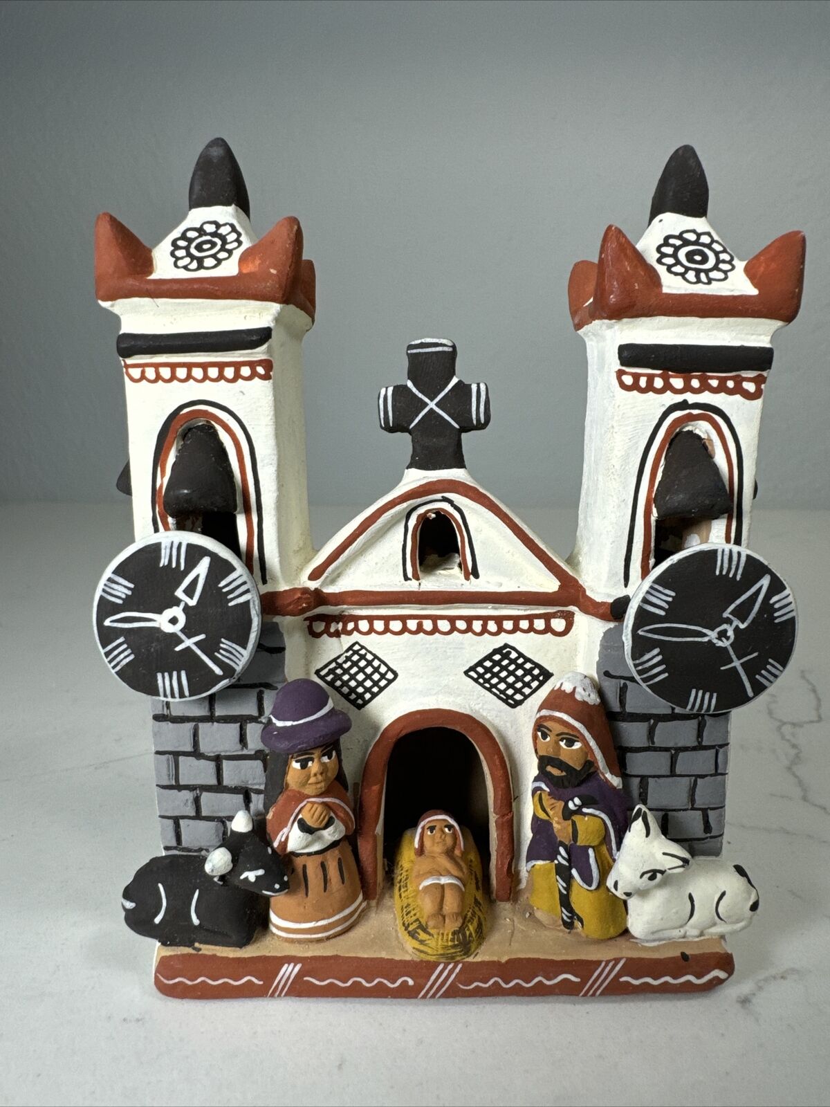 Handmade Peruvian Pottery Church With Holy  Family Painted  Folk Art  Terracotta