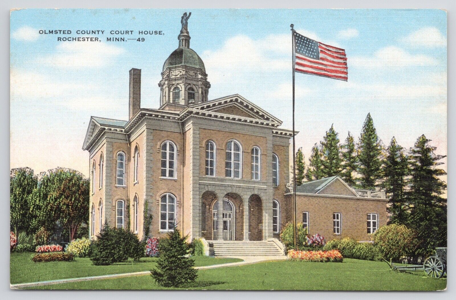 Rochester Minnesota Olmsted  County Courthouse Linen Postcard