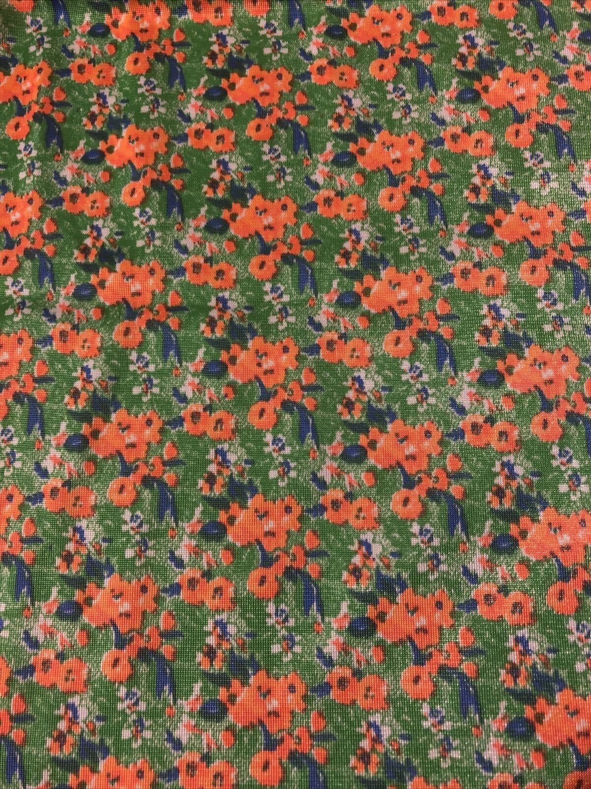 Vintage 1960s-70s Fabric Green Coral Floral 3 Yds Soft Polyester? Dress Skirt