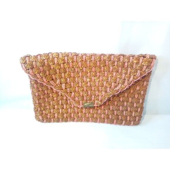 Vintage 1970s Tianjin Straw Wicker Woven Clutch Purse Bag Handbag Boho