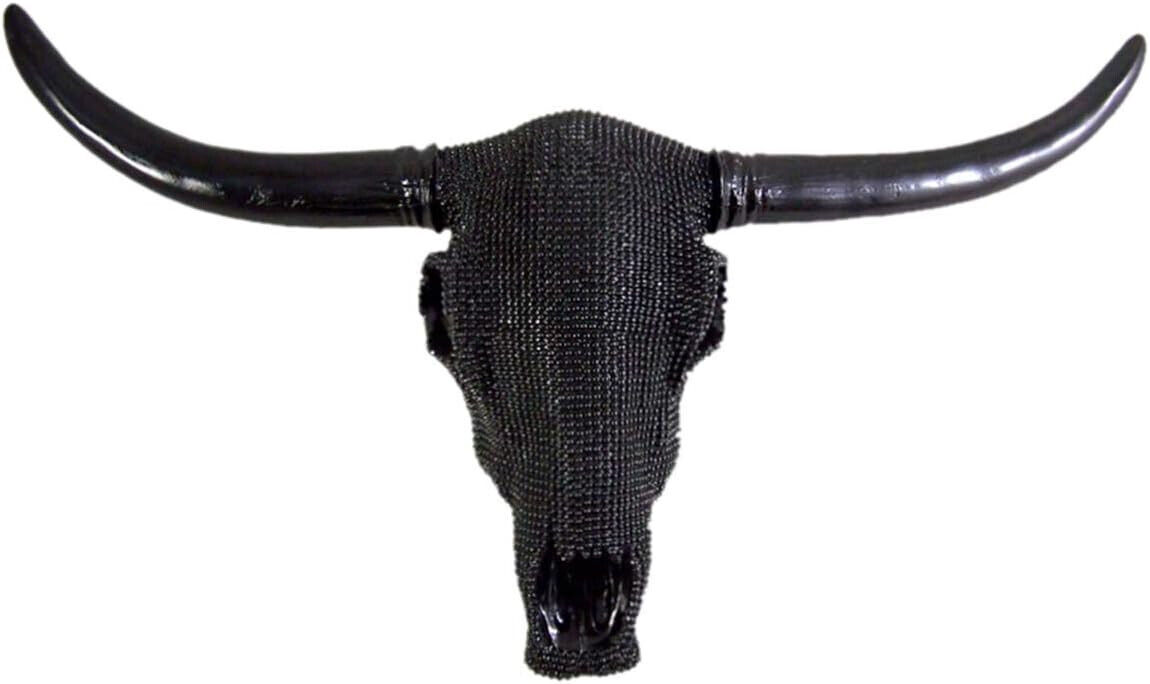 Black Beaded Steer Skull 10 Inches, Indoor Wall Hanging Art, Animal Skull Decor