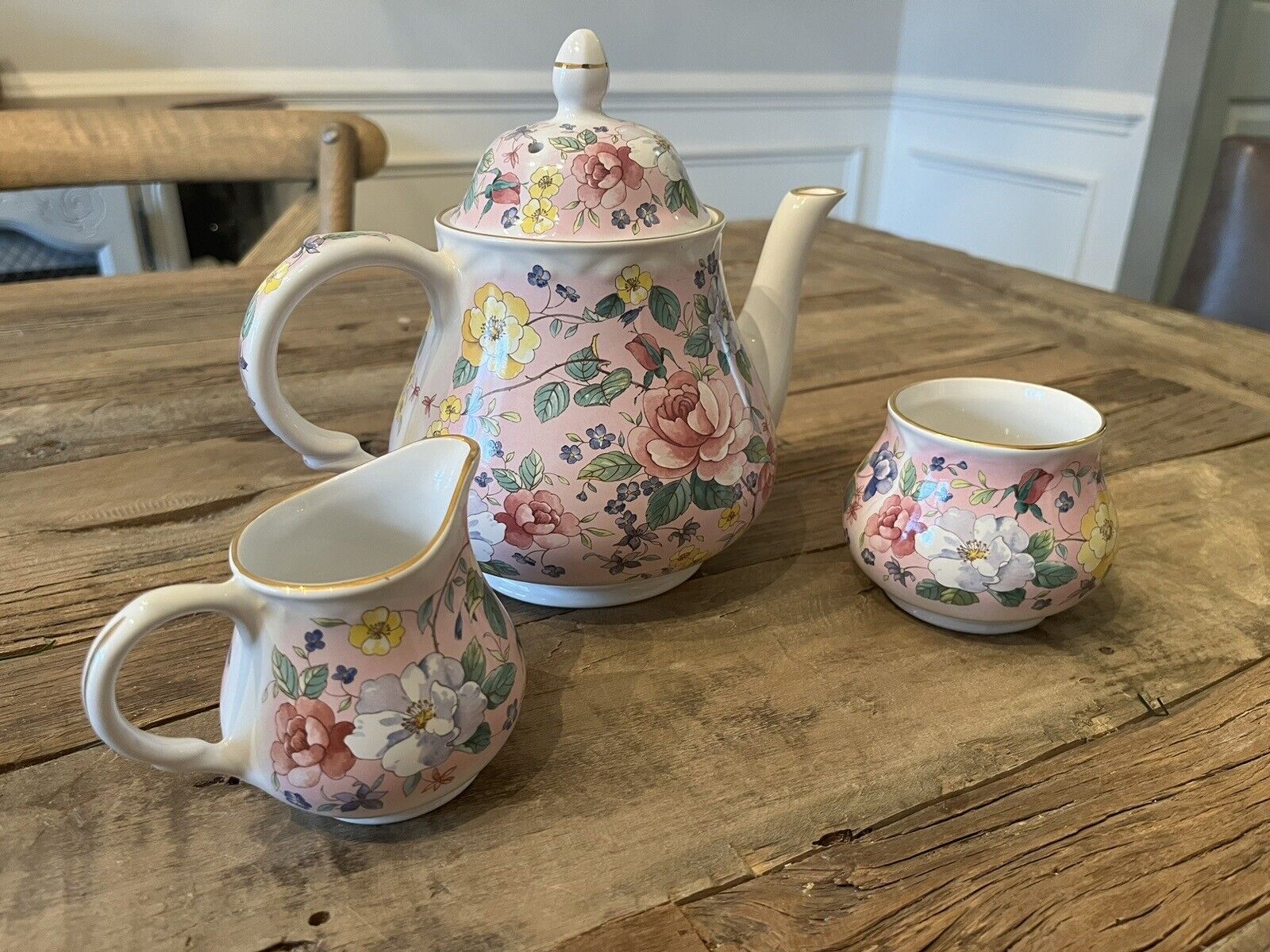 Arthur Wood & Son Staffordshire, England Bone China Pink Floral Tea Set