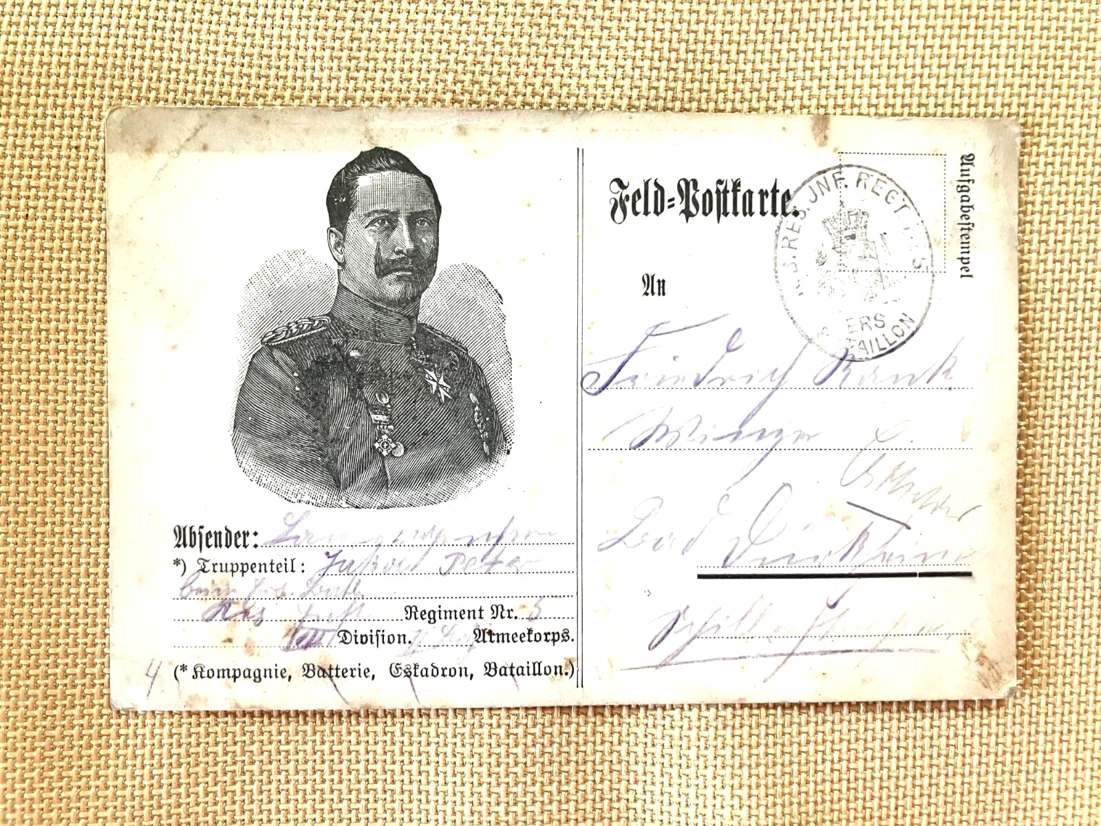 WW1 German Postcard Postal Cover Kaiser