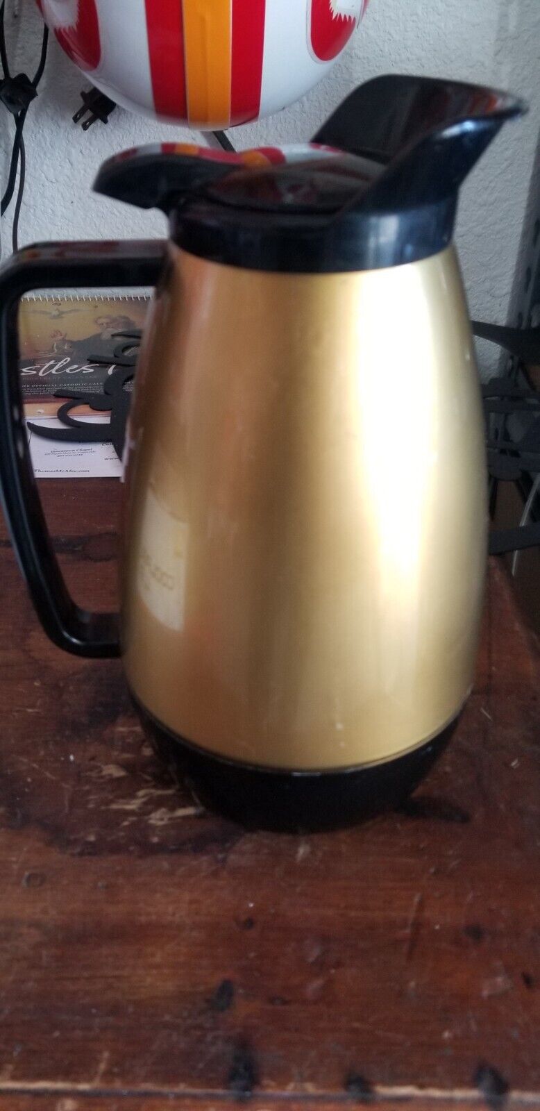 Vintage Retro West Bend Thermo Insulated Pitcher  Carafe Gold Black-FREE SHIP😀