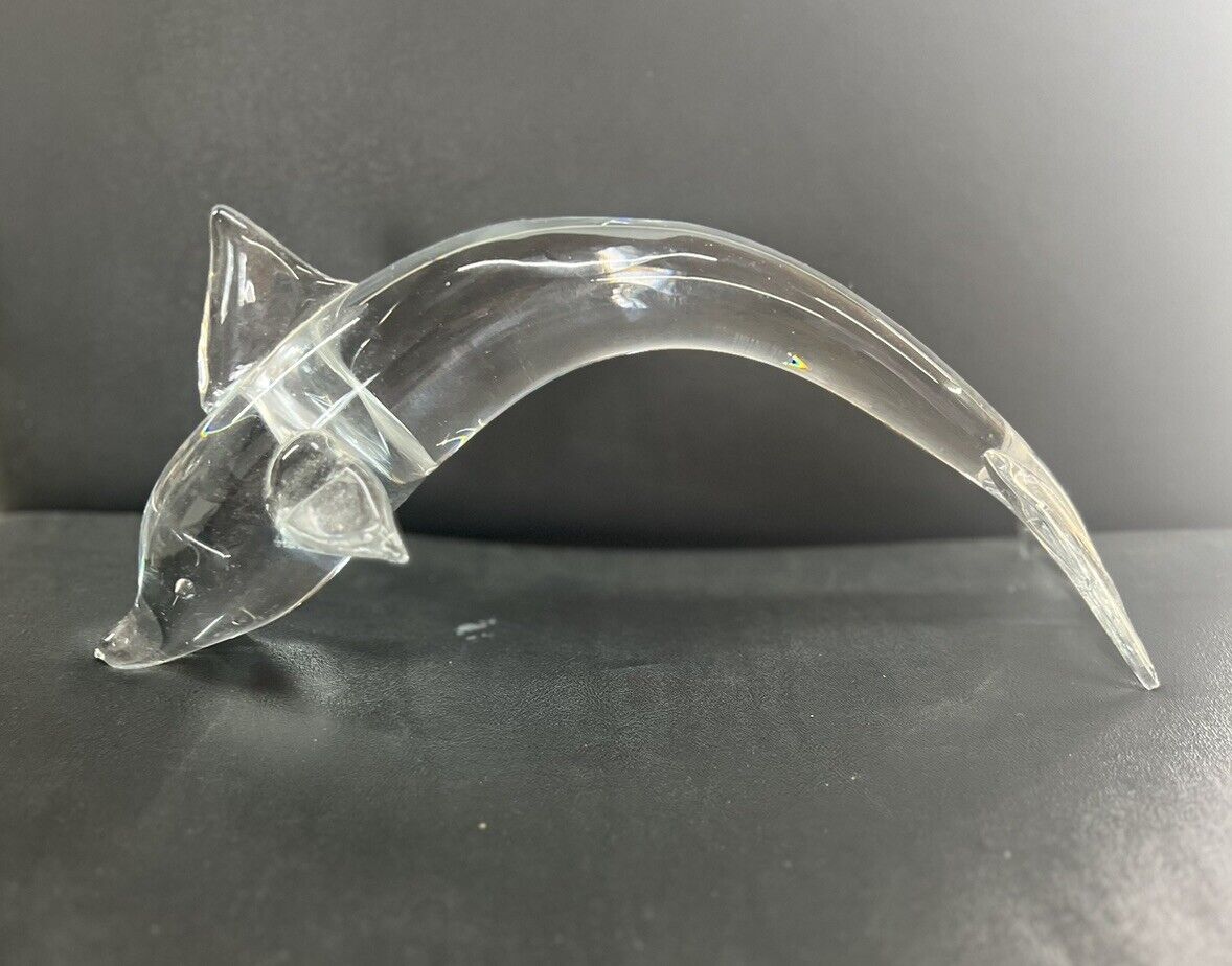 Art Glass Clear Nautical Dolphin Figurine Paperweight