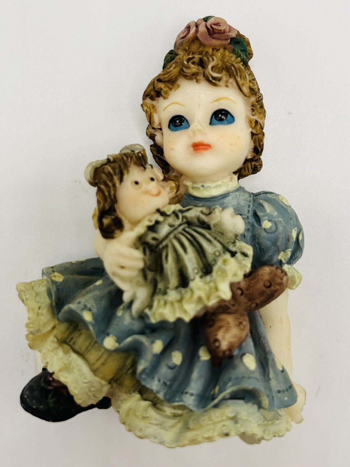 Vintage Antique 3” Victorian Girl With Dolly Kitchen Magnet Collectable Rare