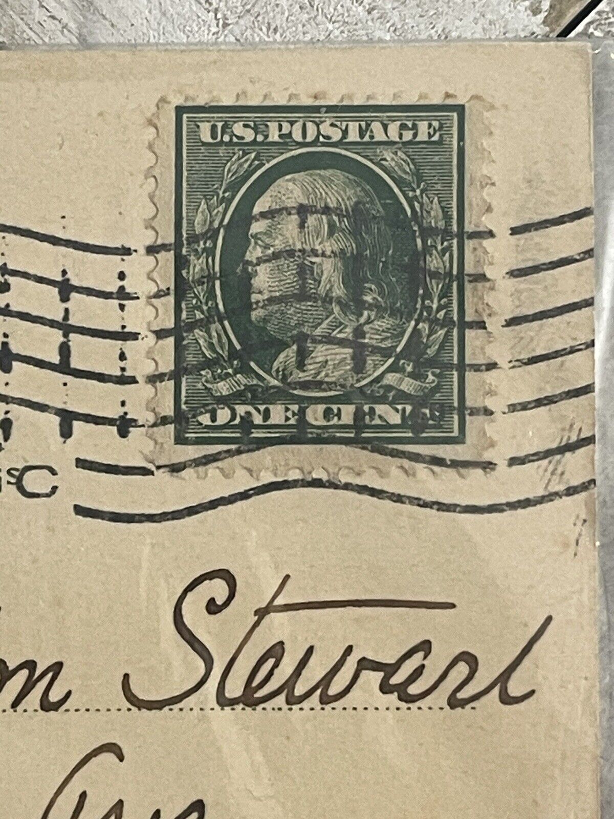 1910 Buffalo Creek, Lewisburg, Pa Postcard. Rare 1900s Benjamin Franklin Stamp